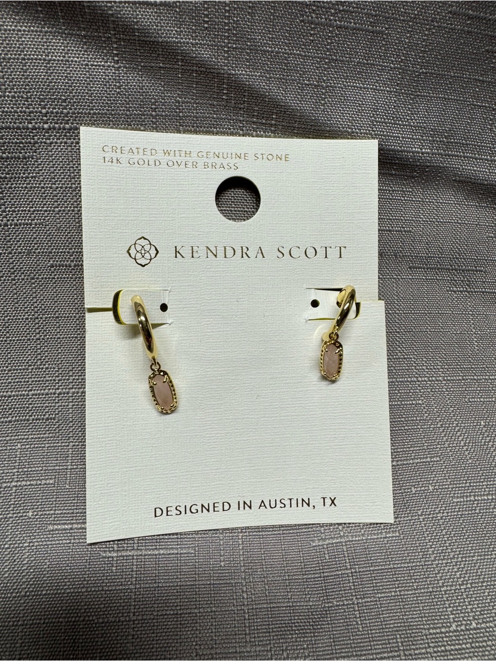 Kendra Scott Gold Hoop Earrings with Blush Pink Stone Drops